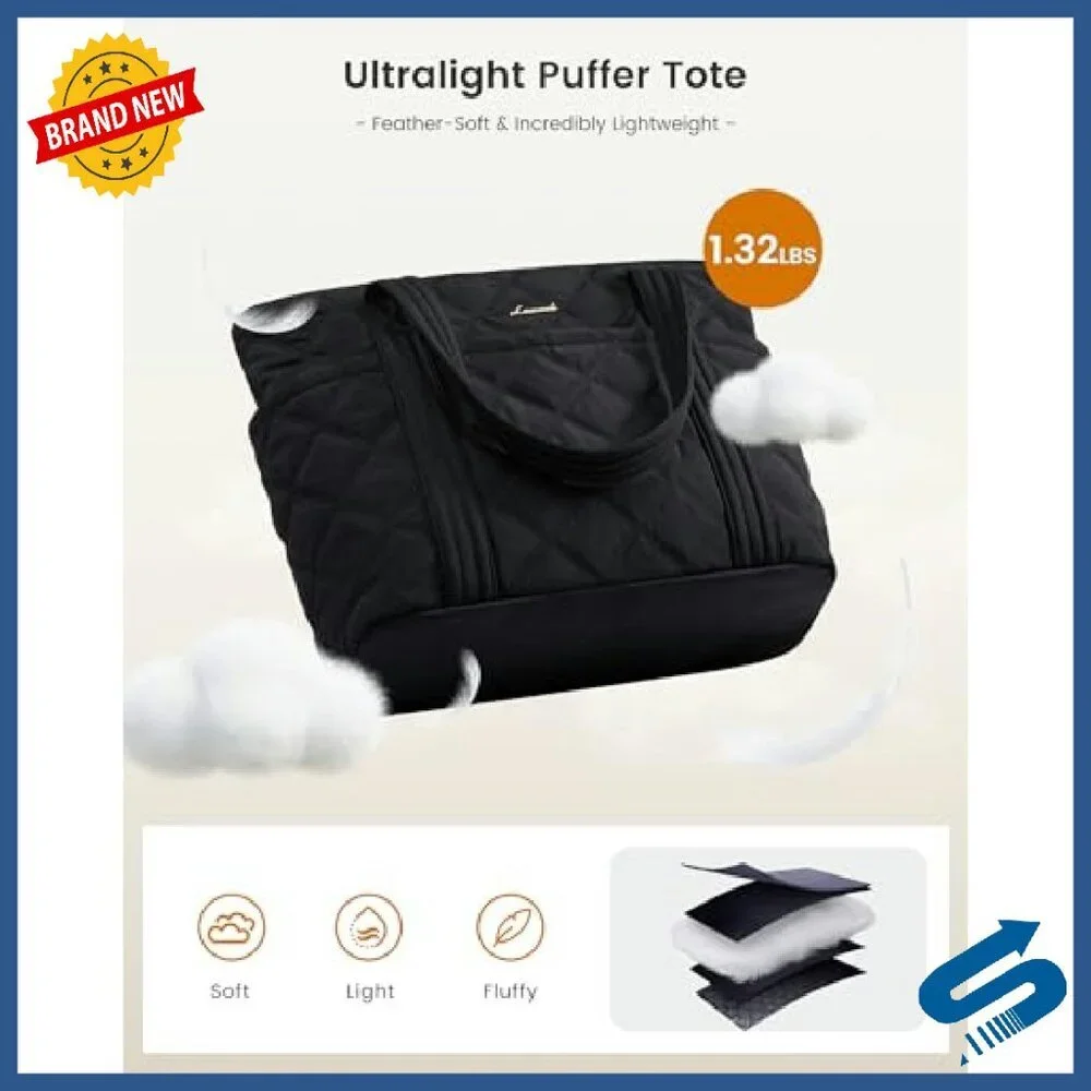 Quilted Puffer Tote Bag with 11 Pockets for Work Travel Laptop